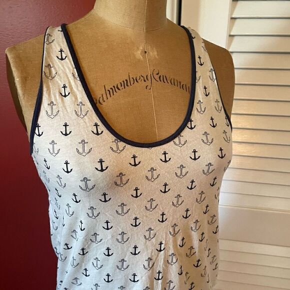 J CREW | cream with navy anchors tank top XS - Picture 2 of 7